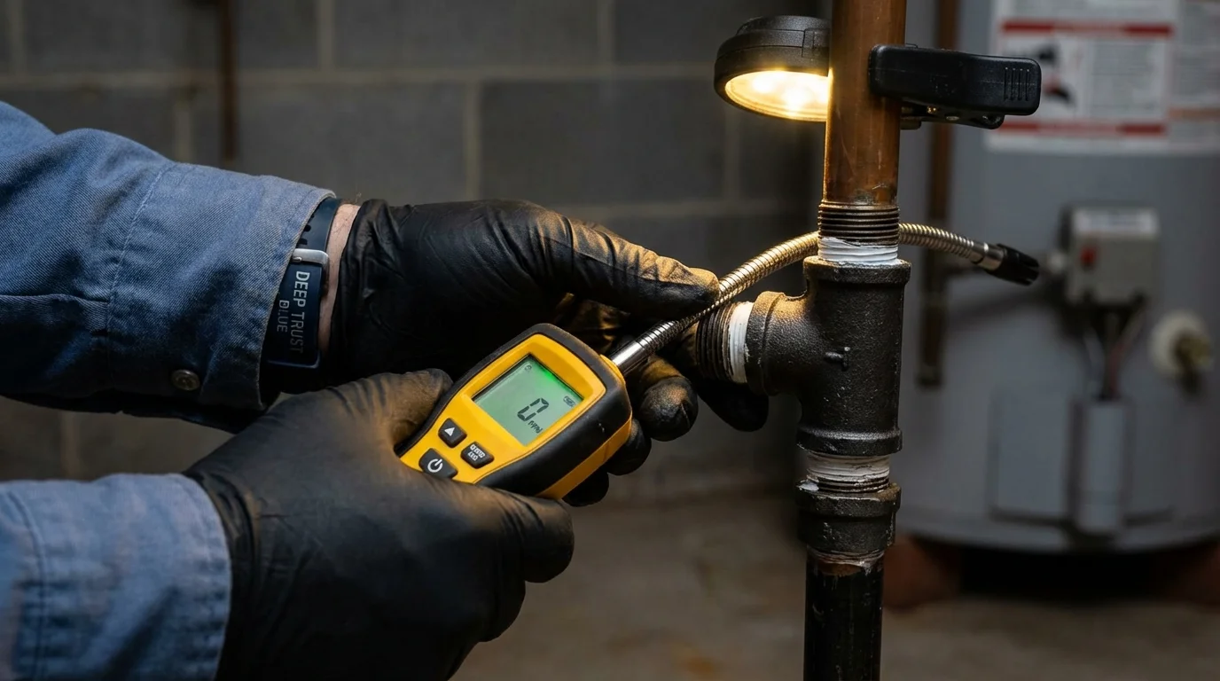 Gas leak detection with electronic sniffer by Johns Plumbing LLC in White Oak