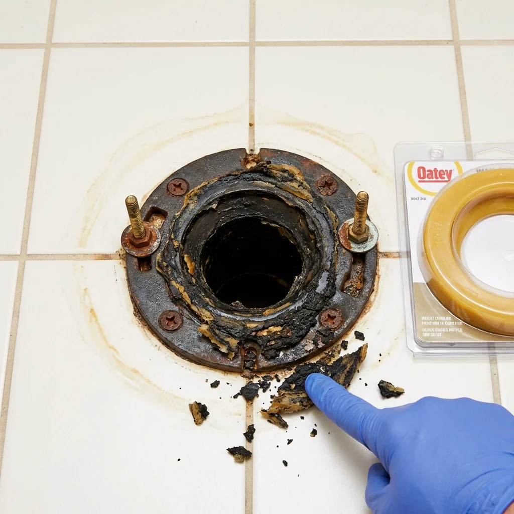 Failed wax ring showing water seepage at the base of a toilet in a White Oak, TX home
